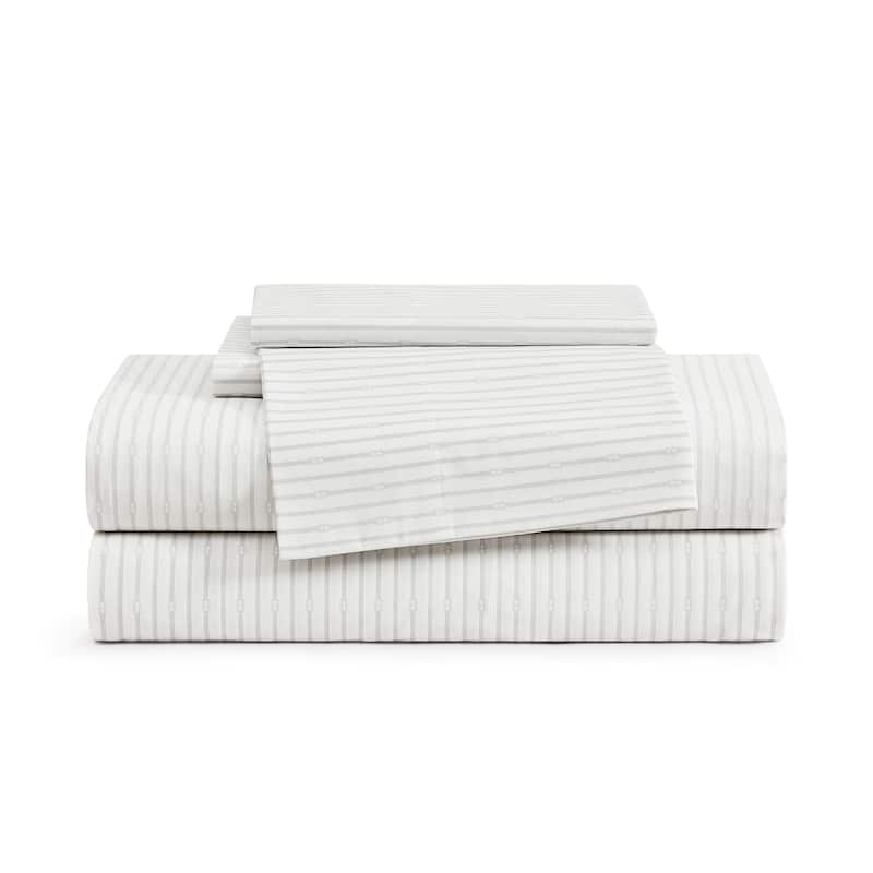 Tommy Hilfiger Printed Cotton Percale Sheet Set - Monogram Stripe Grey - Twin
