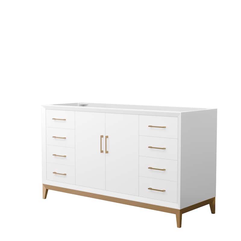 Amici Single Bathroom Vanity Cabinet - 60-Inch Single - White, Satin Bronze Trim, No Top