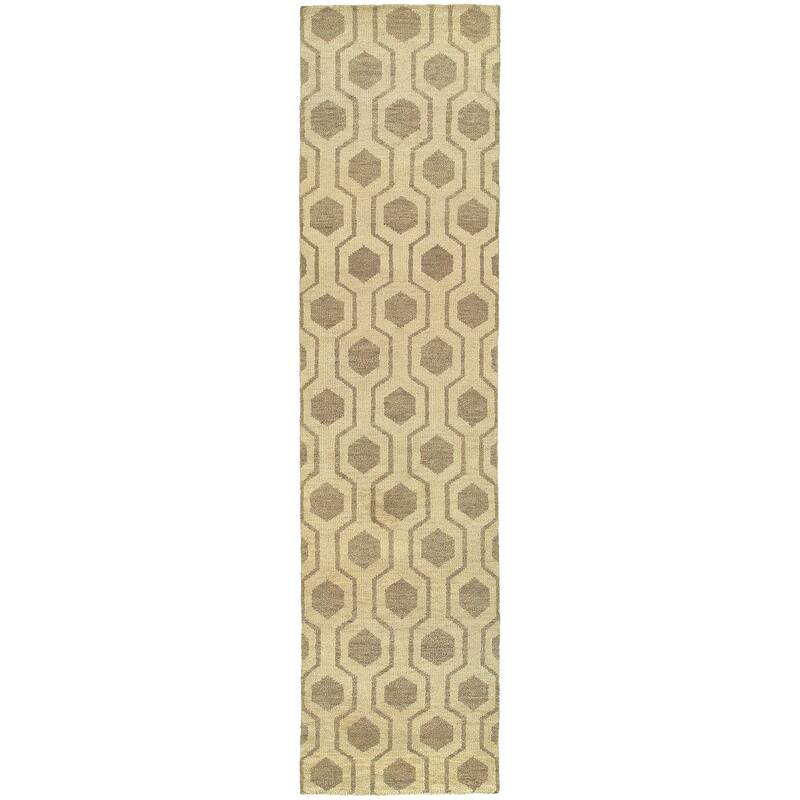 Vista Home Handmade Wool Geometric Odgee Trellis Area Rug - 2' 6" x 10' - Cream/Stone - Runner