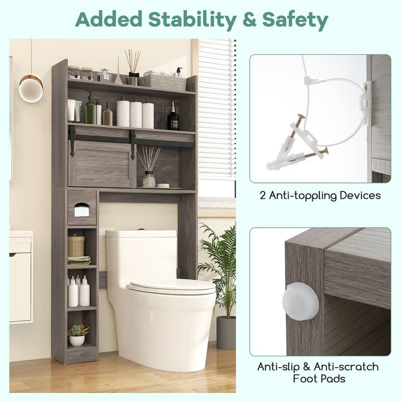 Gymax Over The Toilet Storage Cabinet w/ Sliding Barn Door Adjustable
