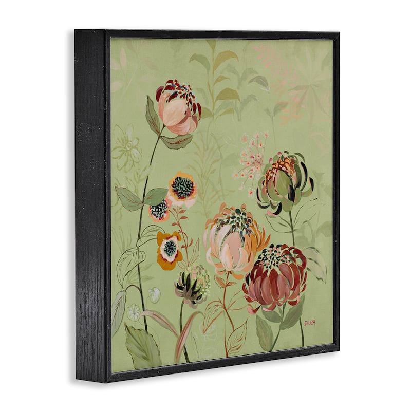 Stupell Curled Chrysanthemums on Green Framed Giclee Art Design By Dusza