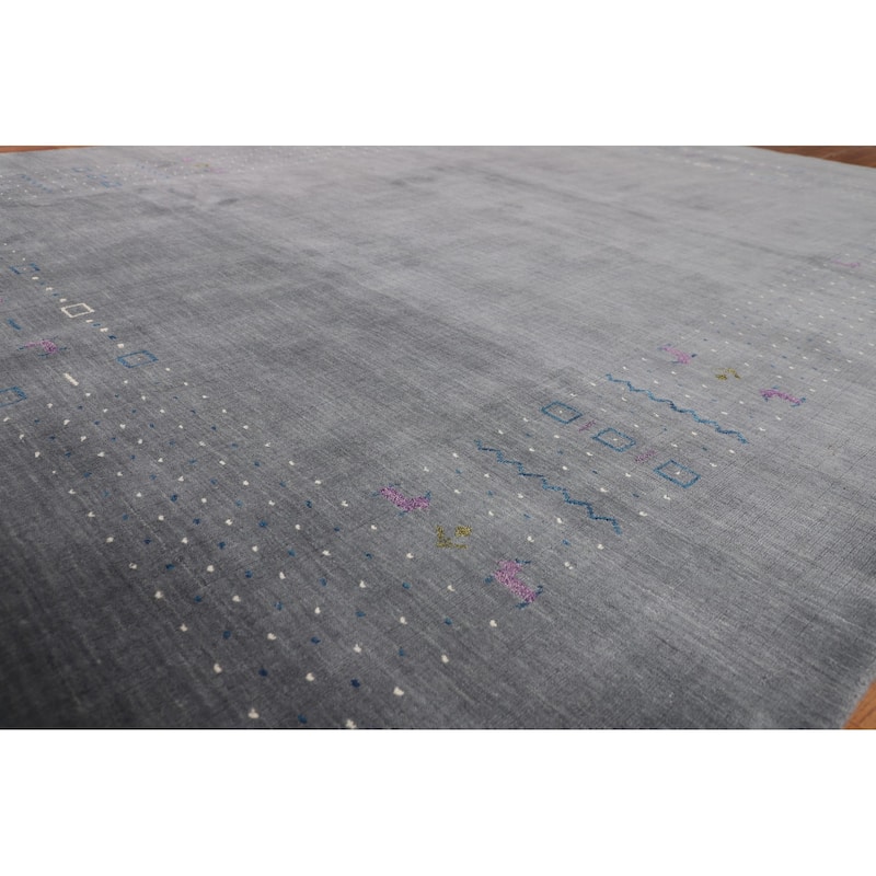 Tribal Gray Gabbeh Indian Area Rug Hand-Knotted Wool Carpet - 8'2" X 10'0"