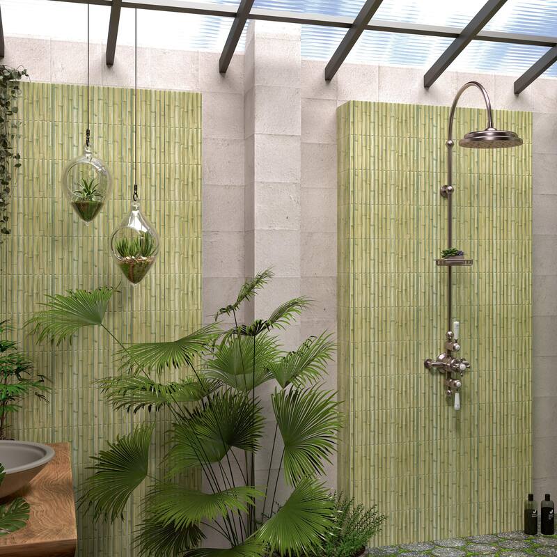 Merola Tile Bamboo Haven Matcha Green 5-7/8" x 11-7/8" Fluted Ceramic Wall Tile