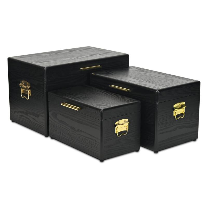 Sable Set of 3 Wooden Trunks with Gold Handles