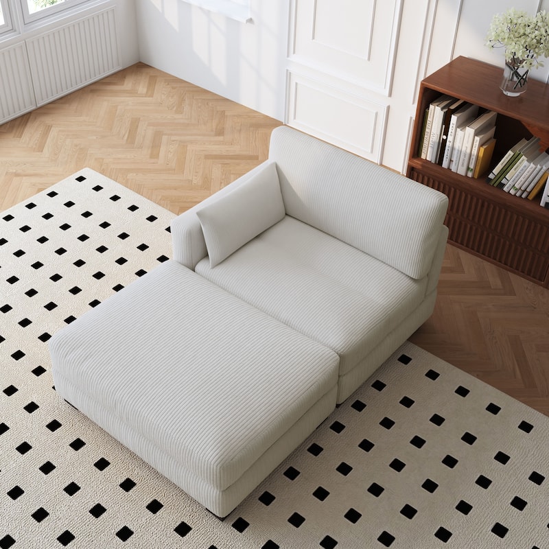 Modern 43'' Corduroy Comfy Sectional Chaise Lounge with Pillow