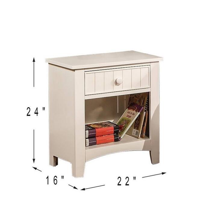 White Modern Nightstand with Pine Veneer and Open Shelf