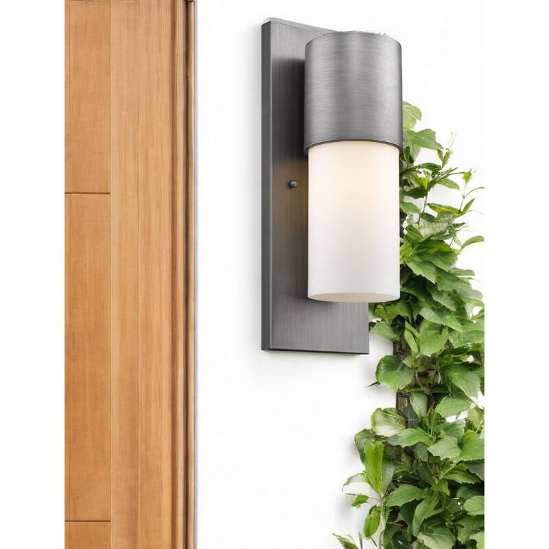 Modern White Wall Light with Cylindrical Opal Glass for Home Decor - 5.75” x 6” x 16” - Silver