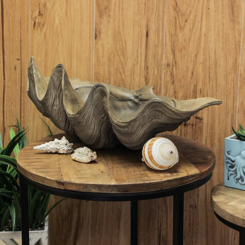 Lifelike Cast Polyresin Giant Clam Shell Decorative Bowl - 7 X 20.25 X 11 inches