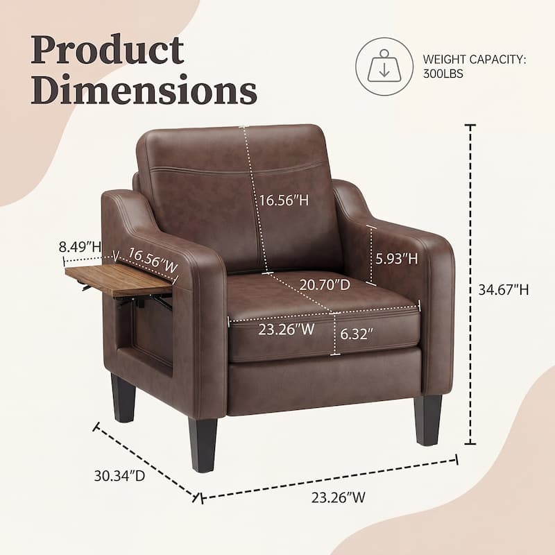 Modern Accent Chair with Wooden Armrest Comfortable Single Sofa Armchair for Living Room Bedroom Reading