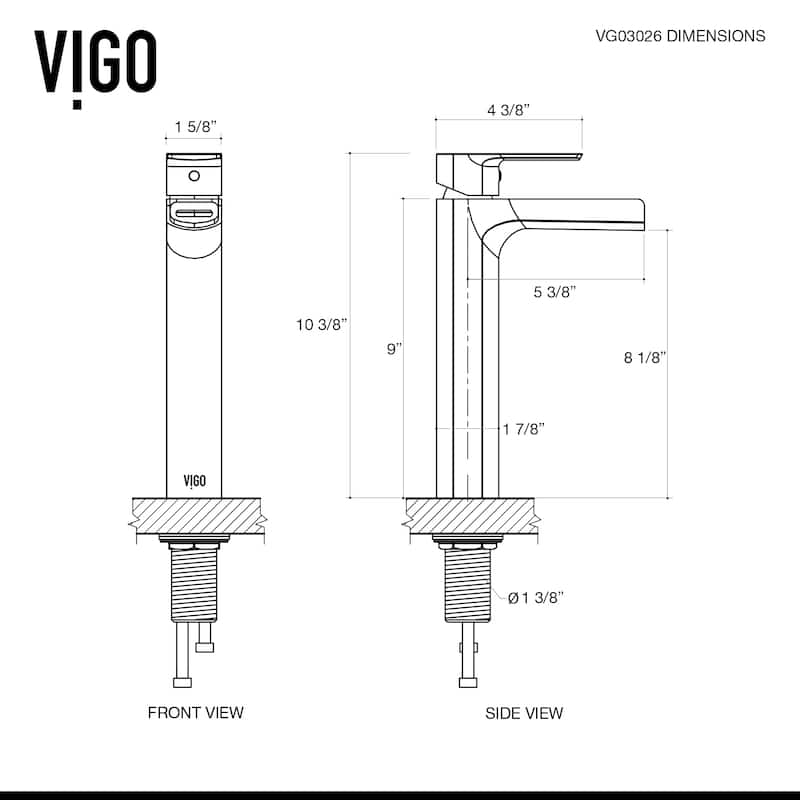 VIGO Amada 10" H Single Handle Single Hole Bathroom Vessel Faucet - 5.38"L x 1.88"W x 10.375"H
