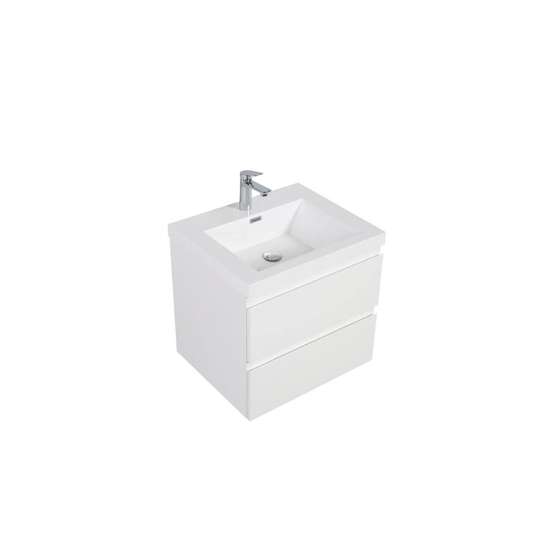 24" Wall-Mounted Floating Bathroom Vanity with Resin Sink, Soft Close Drawers, Natural Oak Cabinet, Pre-Assembled