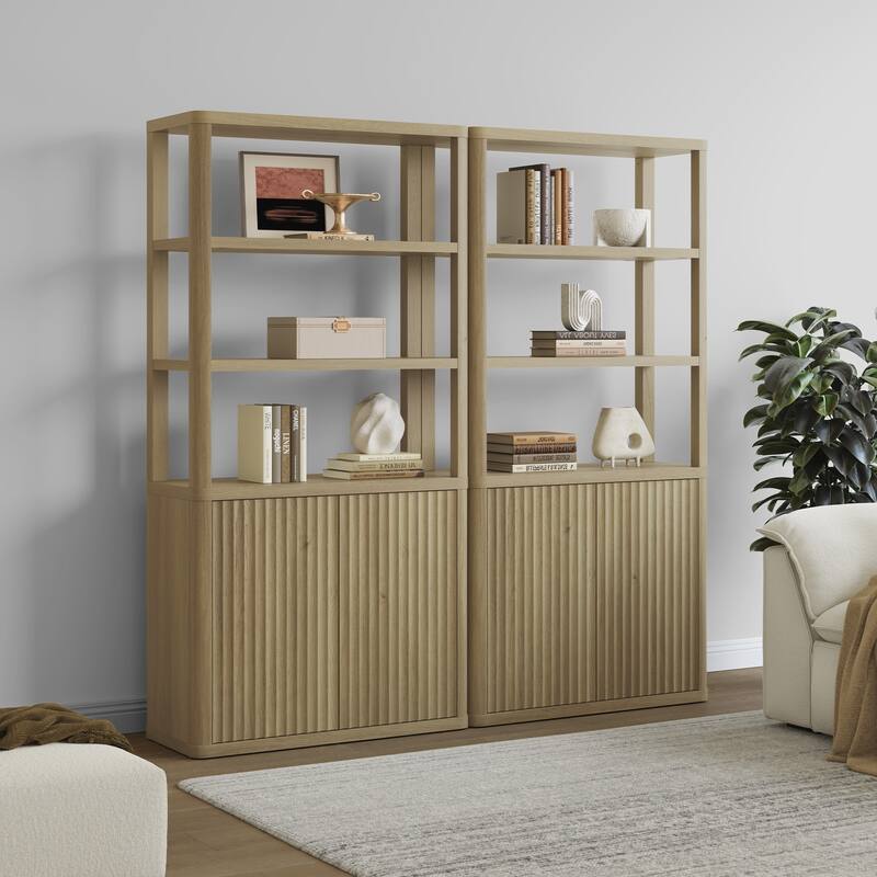 70.8"H Shelving Unit with 2 Doors:Transforming Kitchen and Study Spaces - Oak