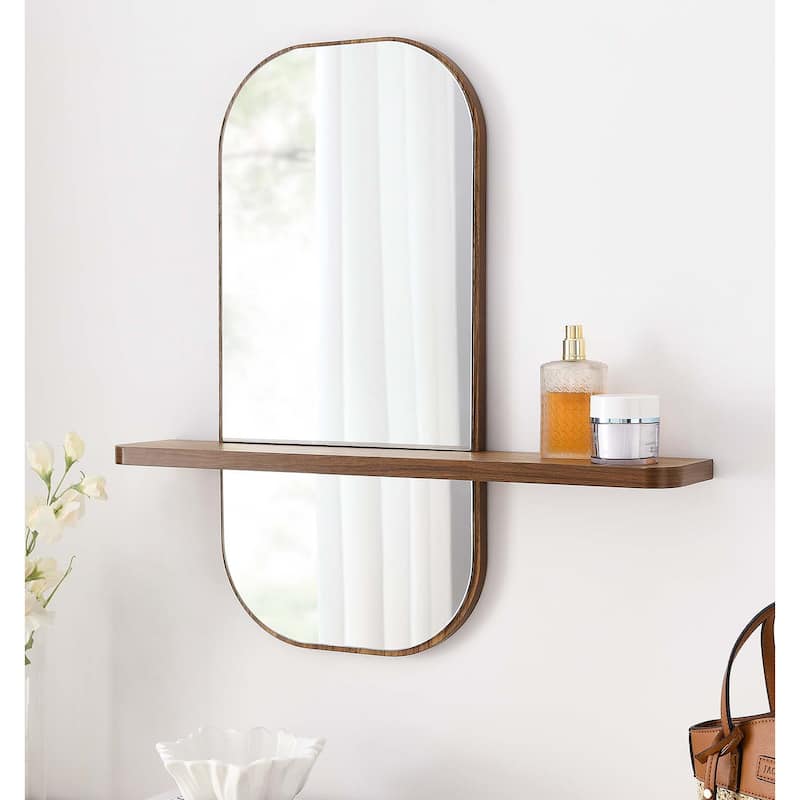 Hester Modern Walnut Wall Mirror with Shelf
