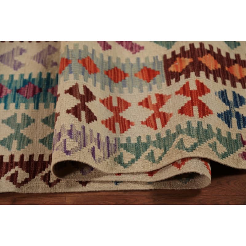 Multi-Color Kilim Oriental Large Rug Hand-Woven Wool Carpet - 10'4"x 15'11"