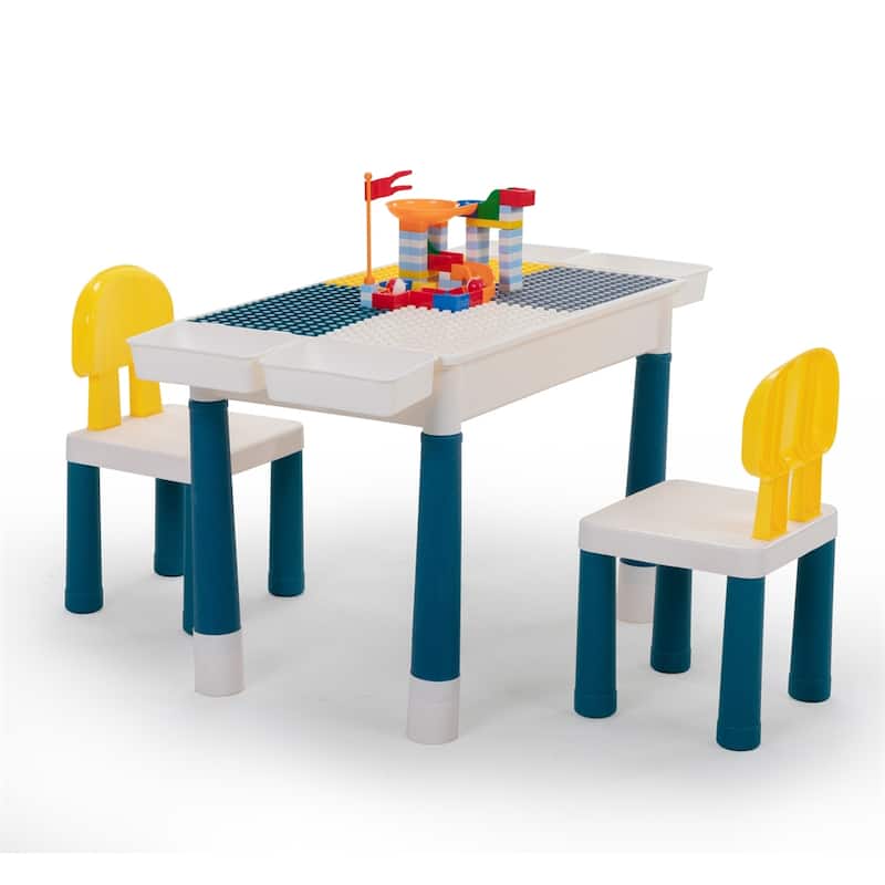 Children's Building Blocks Desk and Chair Set with DIY Building Blocks