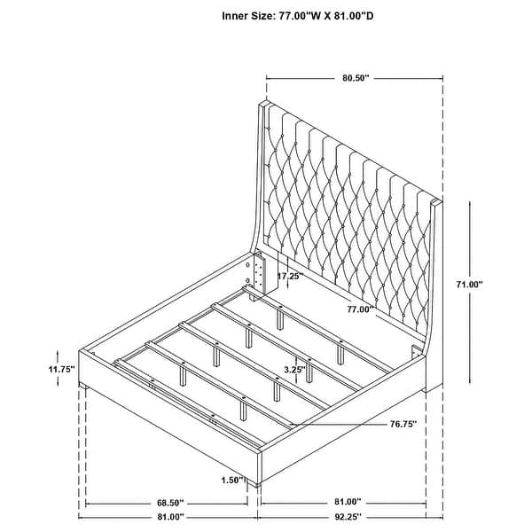 dimension image slide 5 of 6, Camille Transitional Upholstered Panel Bed Grey