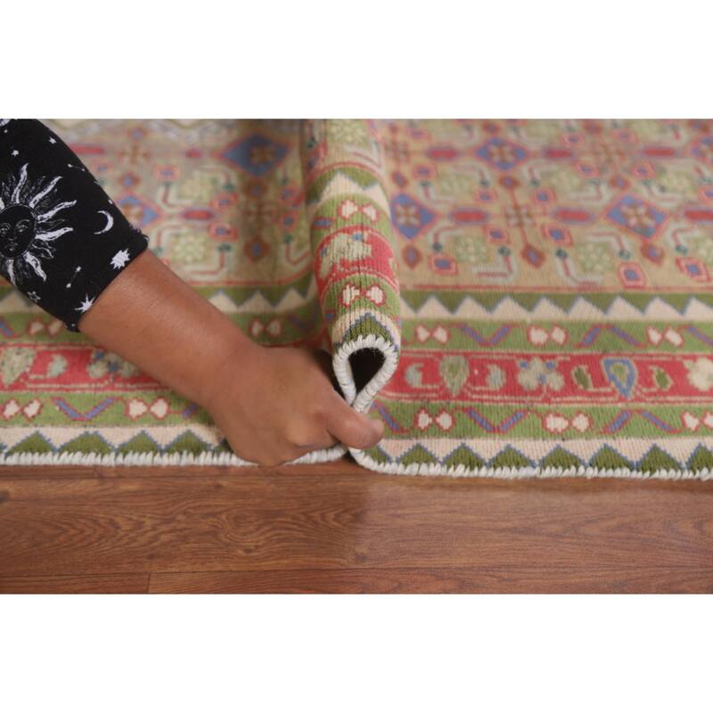 Geometric Tabriz Persian Antique Runner Rug Hand-knotted Wool Carpet - 3'8" x 9'5"