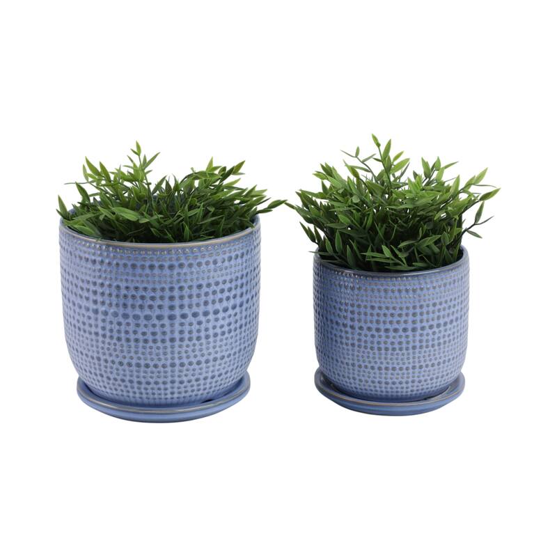 Ceramic Circular Saucer Planters Set of 2 - 6/8 in. - Dark Blue - 7.5"