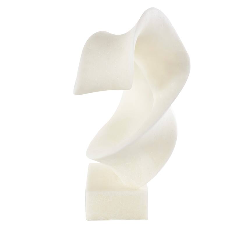 White Polystone Twisted Wave Abstract Decorative Sculpture with Elevated Base