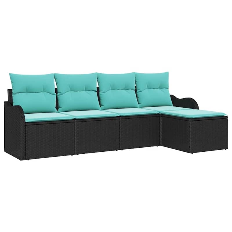 vidaXL 5/6 Garden Sofa Set with Cushions Black/Brown/Grey Poly Rattan - 90.9 x 24.4 x 27.2