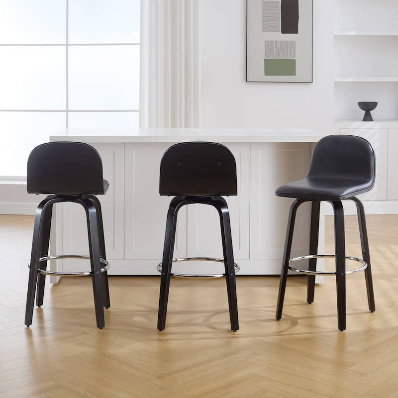 Faux Leather Upholstered Swivel Counter/ Bar Stools with Wood Frame
