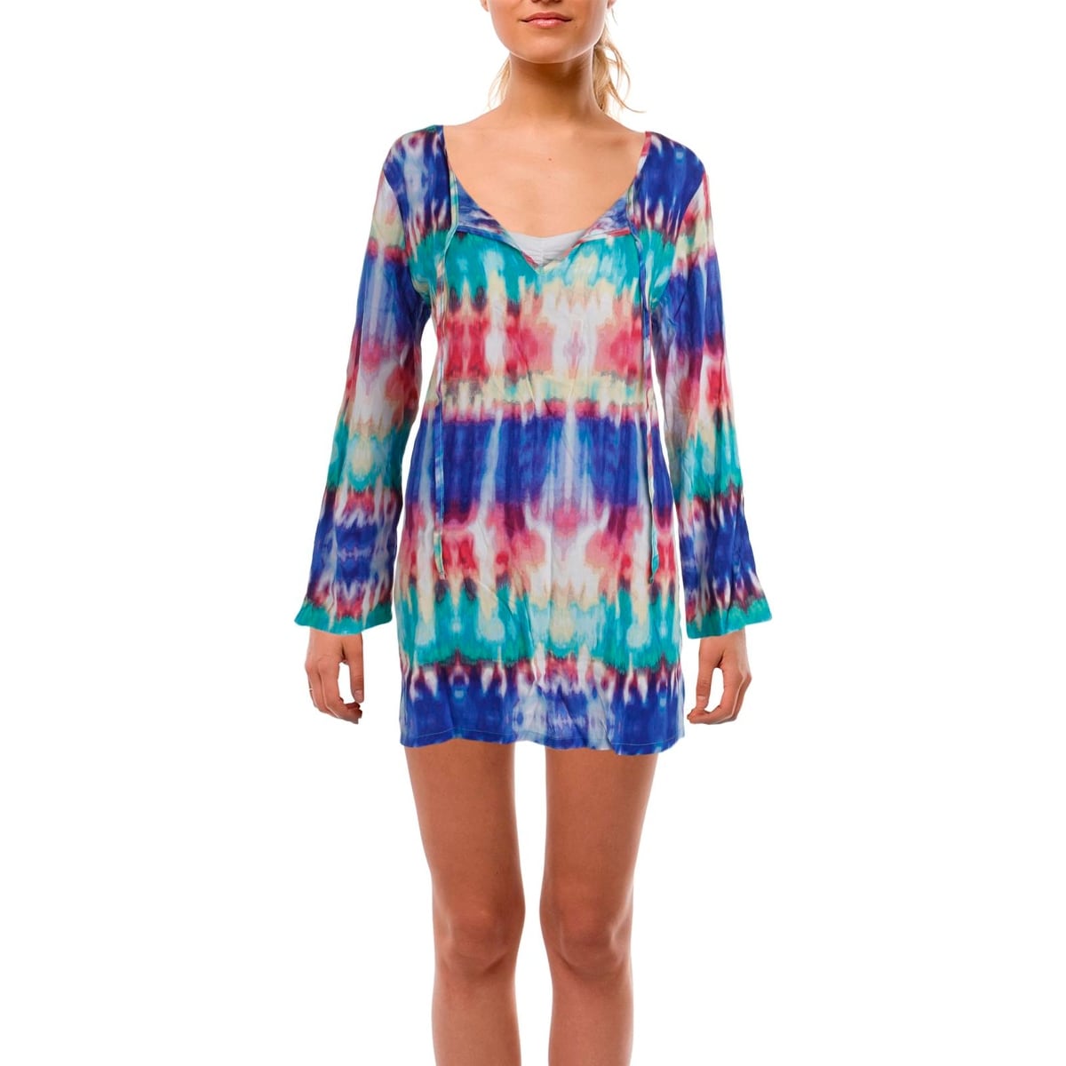 La Blanca Womens Long Sleeve Cold Shoulder Tunic Cover Up Dress