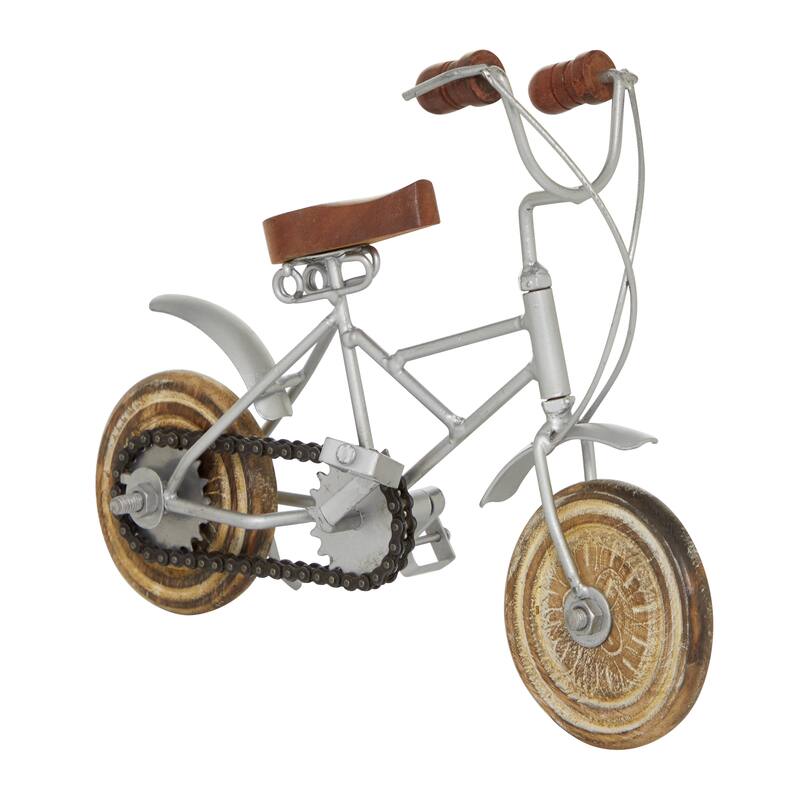 Multi Colored Metal Bike Decorative Sculpture with Wood Wheels (Set of 2) - 4 x 10 x 8