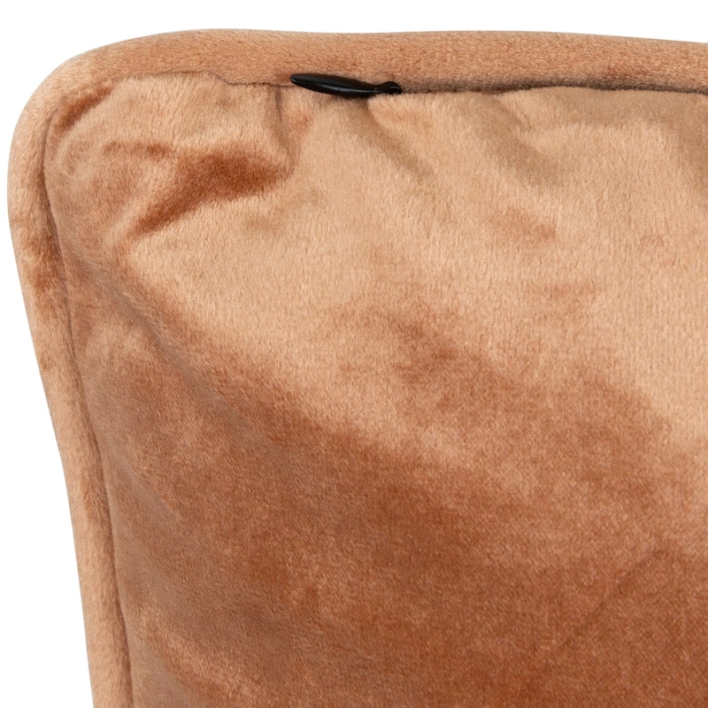 17" Solid Shiny Peach Square Velvet Plush Throw Pillow With Piped Edging