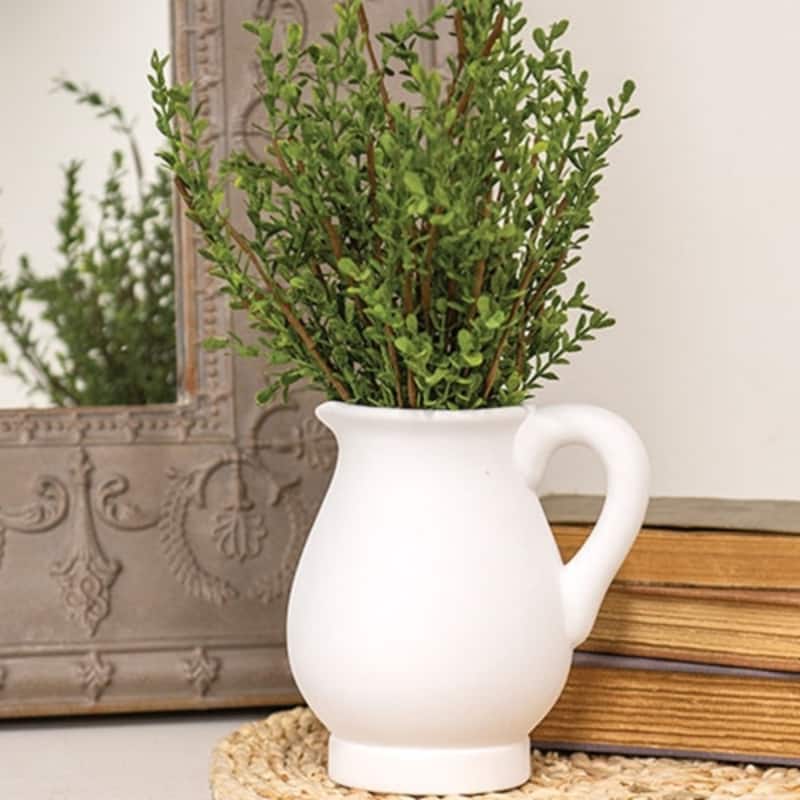 Modern White Ceramic Pitcher Vase with Wide Mouth