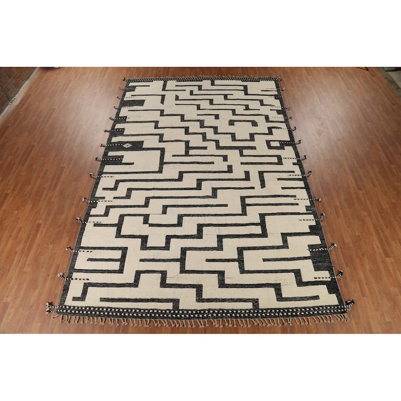Geometric Moroccan Large Area Rug Handmade Wool Carpet - 9'9"x 14'10"