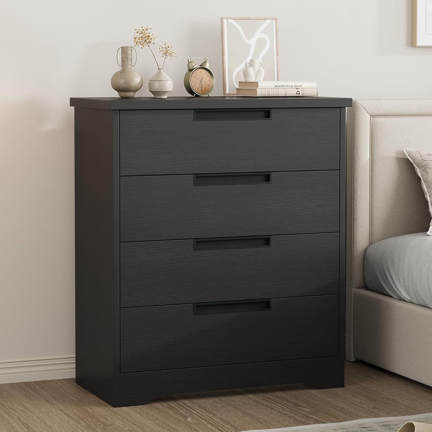 Modern Natural Chest with Embedded Handles, Wooden Dresser Organizer for Living Room Nursery Hallway Entryway