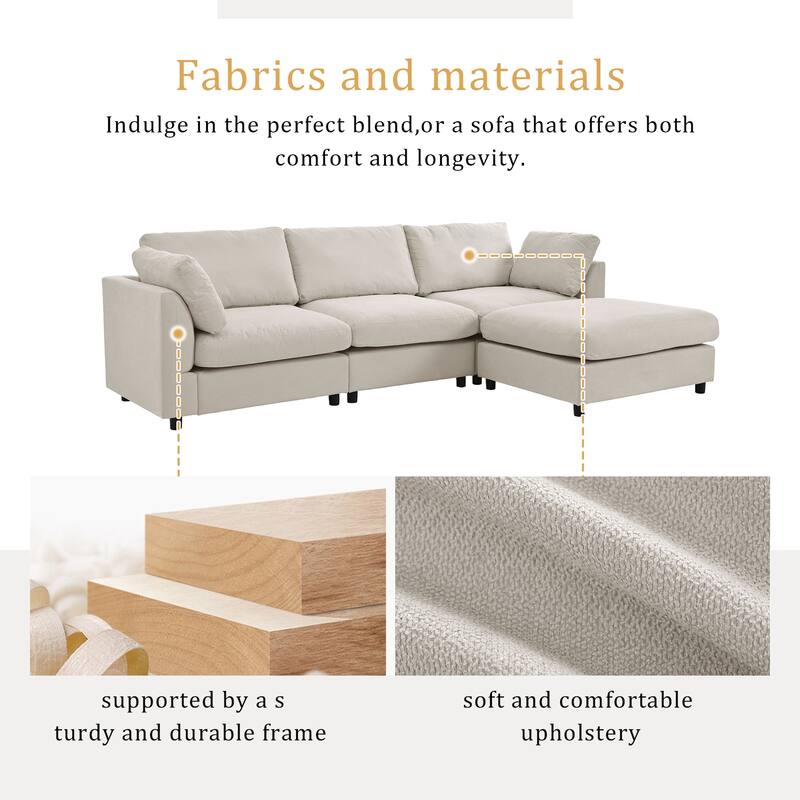 4-Seat Convertible Sectional Sofa with Adjustable Footrest, L Shaped Couch Set with Reversible Chaise for Livingroom