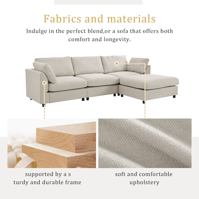 L Shaped Deep Cushion Convertible Sectional Sofa with Reversible Chaise