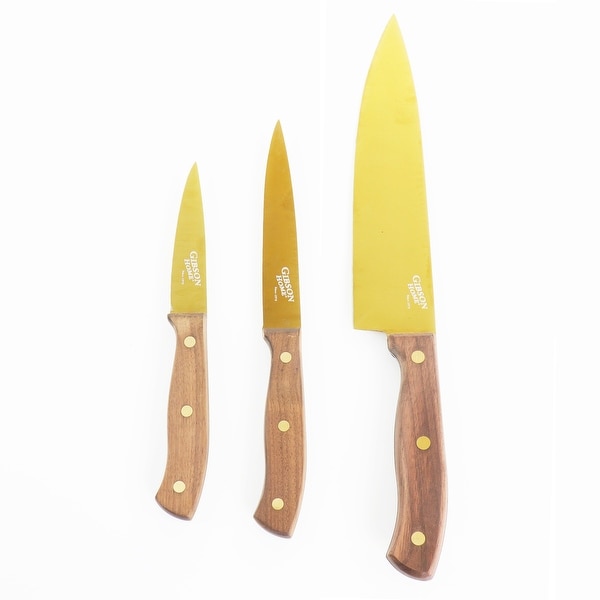Gibson Home Alaniz 3 Piece Titanium-Plated Cutlery Set in Gold - Brown. Opens flyout.
