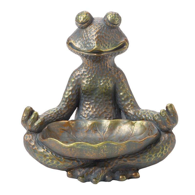 28" H Bronze MgO Lucky Stacked Frogs Garden Statues with "Welcome" Sign Zen-style Coastal-style Sculpture by Glitzhome