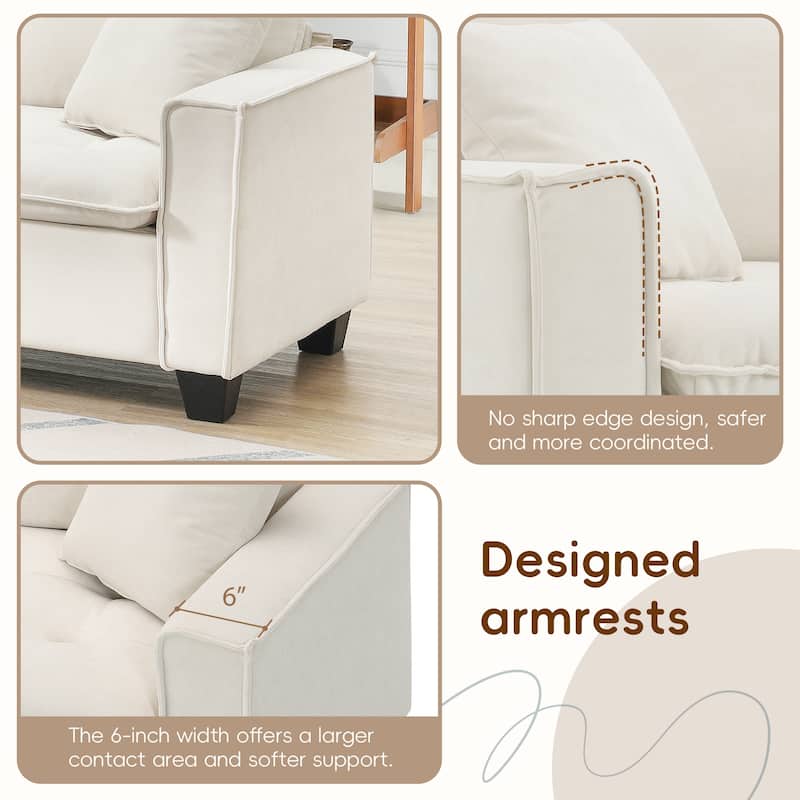 Modern Tufted Sectional Sofa with Luxurious Suede Fabric & Reinforced Legs - 4 Seat Sofa with Ottoman