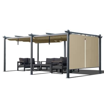 Aoodor Outdoor Pergola with Retractable Shade Canopy, Dark Gray Matte Aluminum Frame