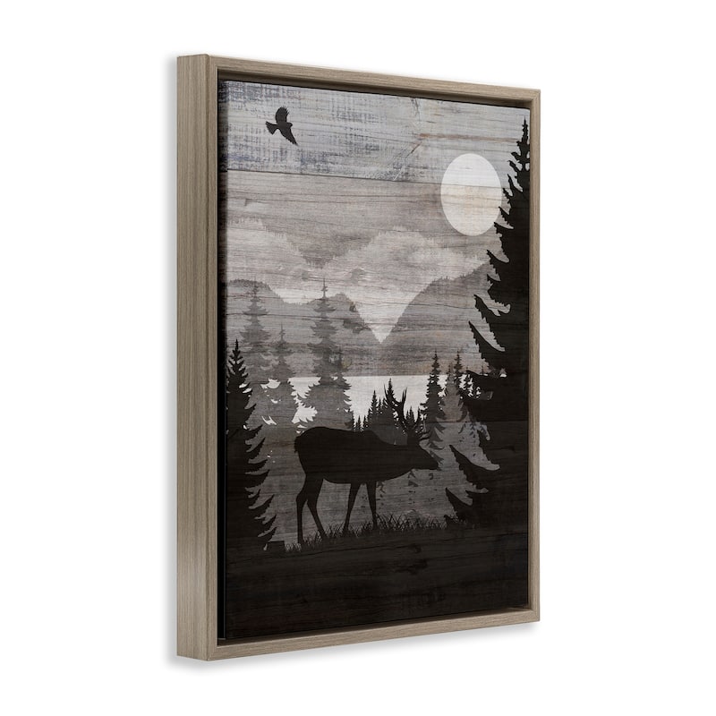 Stupell Rustic Moose at Night Framed Floater Canvas Wall Art Design By Susan Arnot