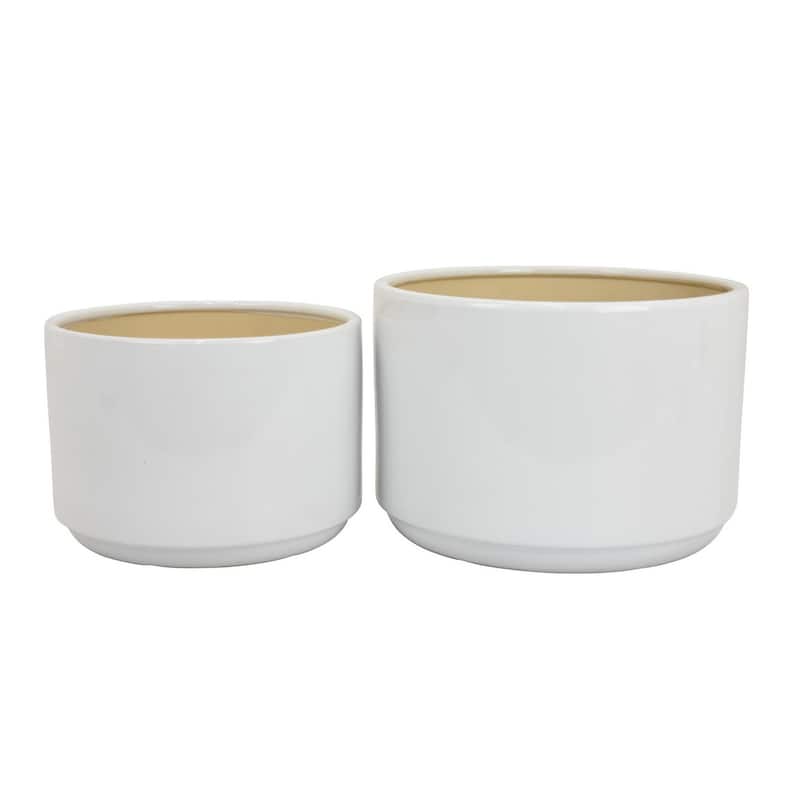 Handmade Ceramic Planter Set Cylindrical Glossy Finish Elegant Design聽 - White