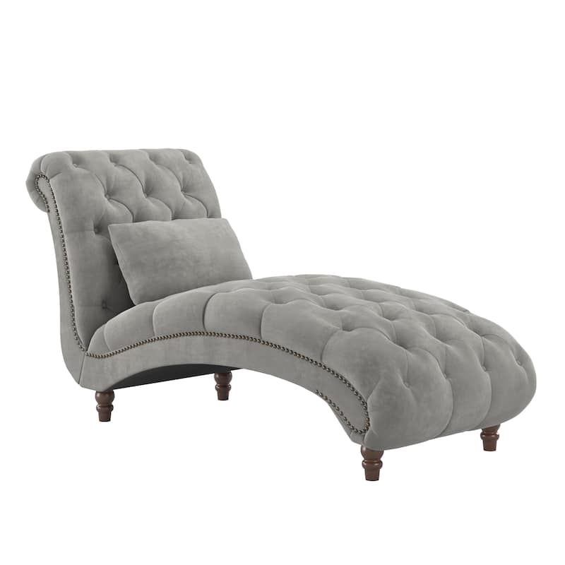 Knightsbridge Tufted Oversized Chaise Lounge by iNSPIRE Q Artisan - Grey Velvet