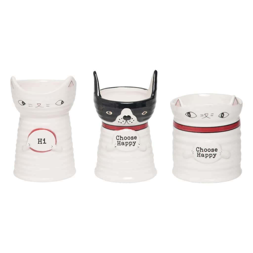 Transpac Ceramic Tiny Happy Pup/Kitty Vase Set of 3 Spring Home Decorations