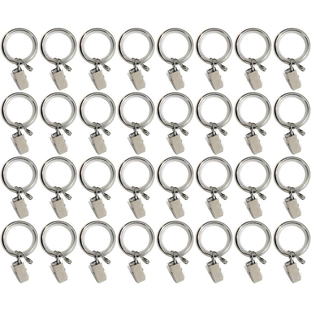32PCS 1.25" Drapery Curtain Rod Rings for 1" Rod with Clips, Eyelets and Nylon Inserts