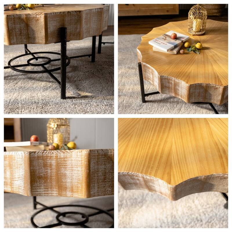 Vintage Splicing Coffee Table with Wood Top and Metal Legs (Set of 2)