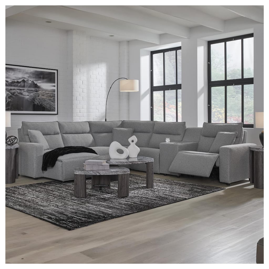 Signature Design by Ashley Modmax Gray 6-Piece Power Reclining Sectional with Chaise - 143" W x 125" D x 41" H