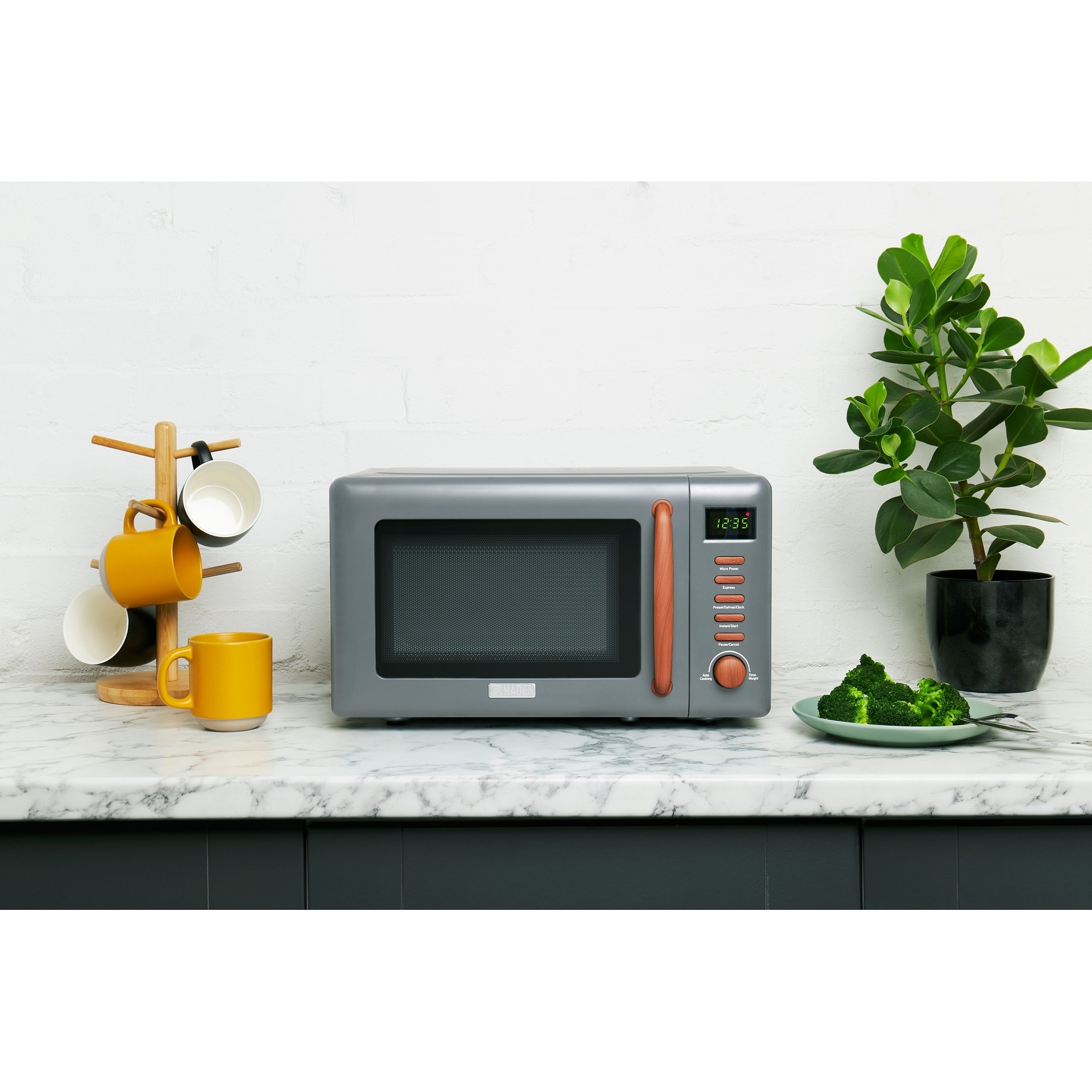 HADEN Dorchester Countertop Compact Microwave Oven 700 Watt with Button Settings, Timer and Glass Turntable