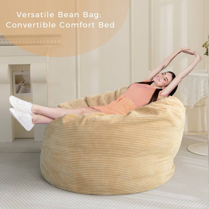 Giant Bean Bag, Corduroy Convertible Beanbag Folds from Lazy Chair to Floor Mattress Bed
