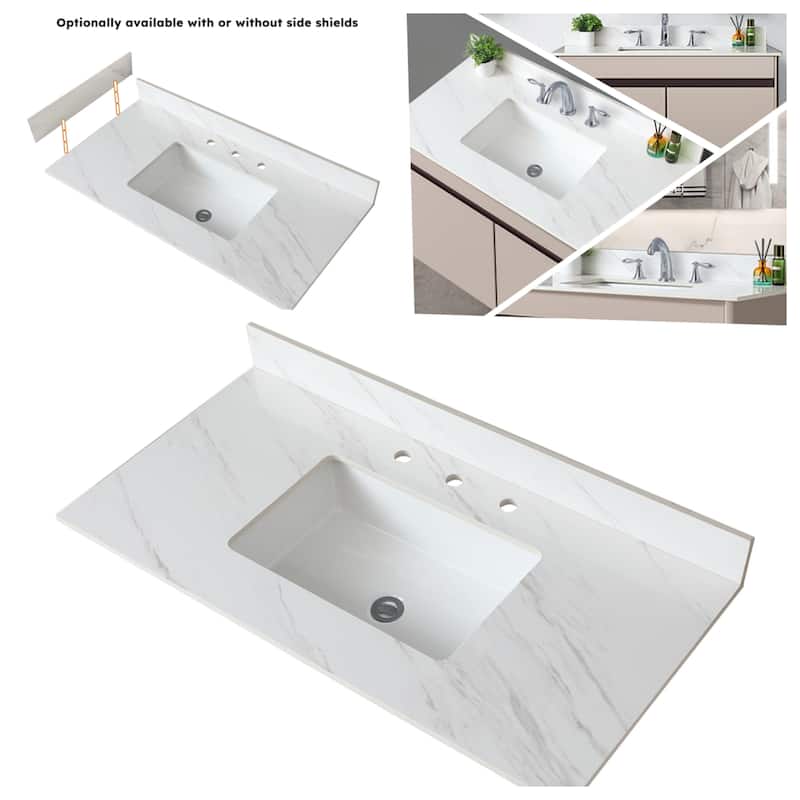 43" Marble Vanity Top with 3 Pre-drilled Faucet Holes, Undermount Sink