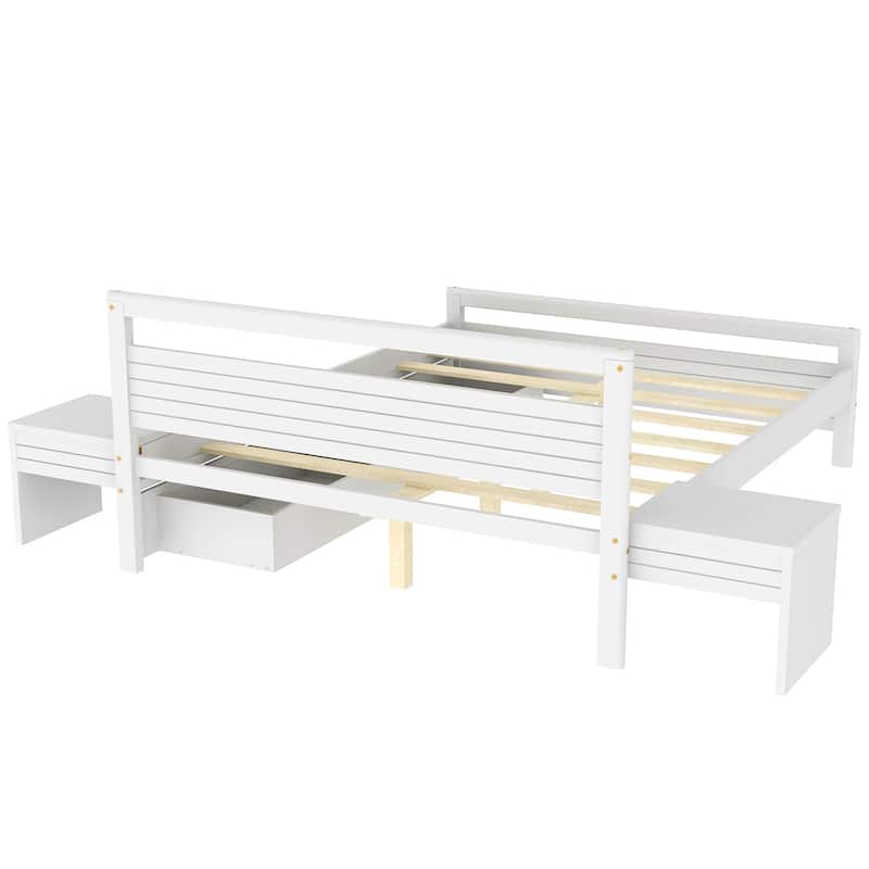 Wooden Platform Bed with Two Storage Drawers