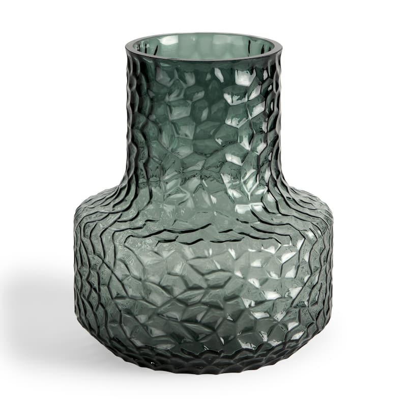 7" Green Faceted Glass Table Vase - 6.30