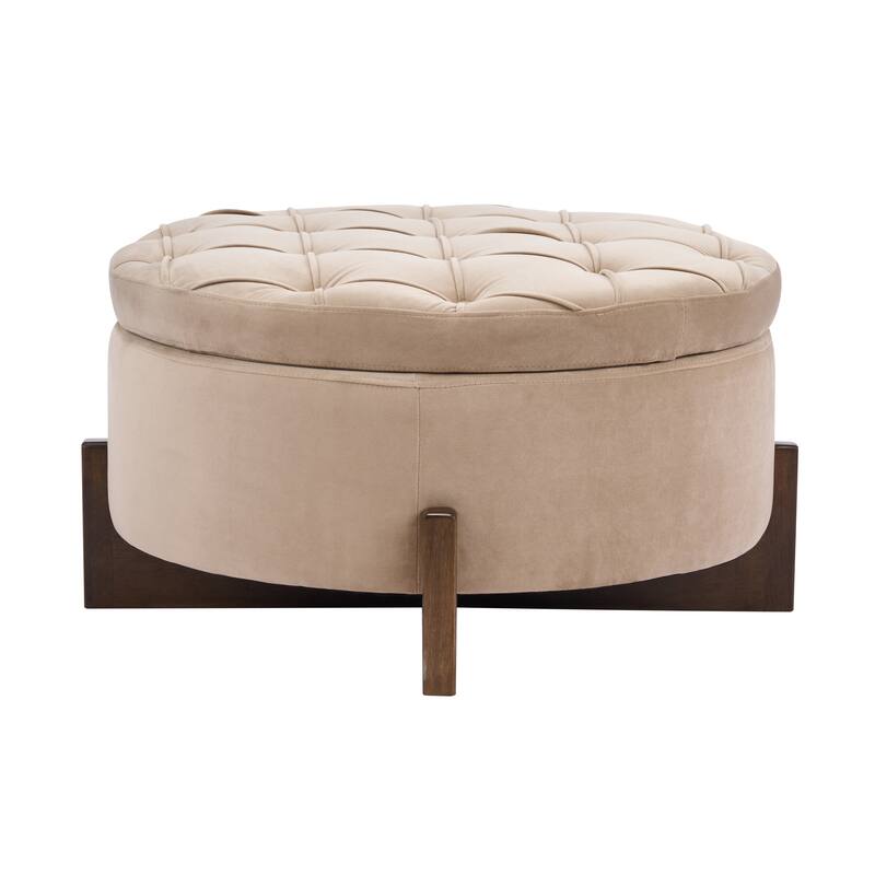Christopher Knight Home - Mollet Mid-Century 32.28" Upholstered Tufted Round Hidden Storage Ottoman with Reversible Wood Lid